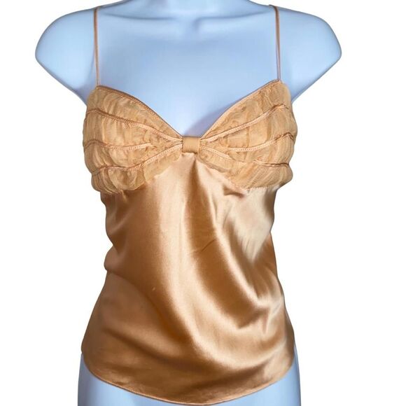 Luxury Vintage Gold Satin Mesh-Detail Camisole Top - Picture 8 of 8